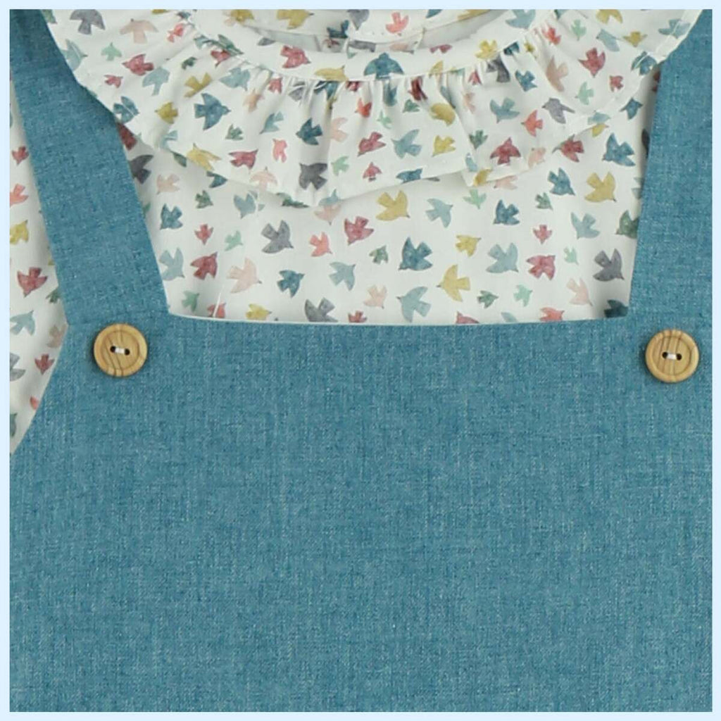 Vestido Azul Pajaritos Con Camisa