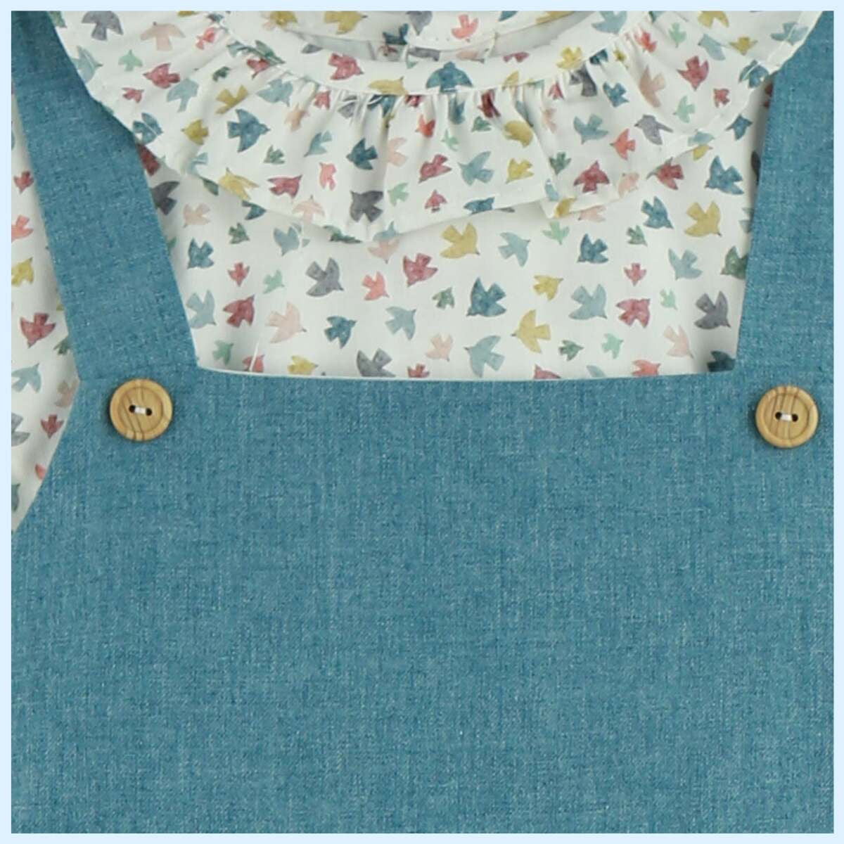 Vestido Azul Pajaritos Con Camisa