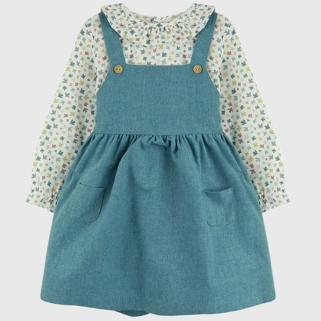 Vestido Azul Pajaritos Con Camisa
