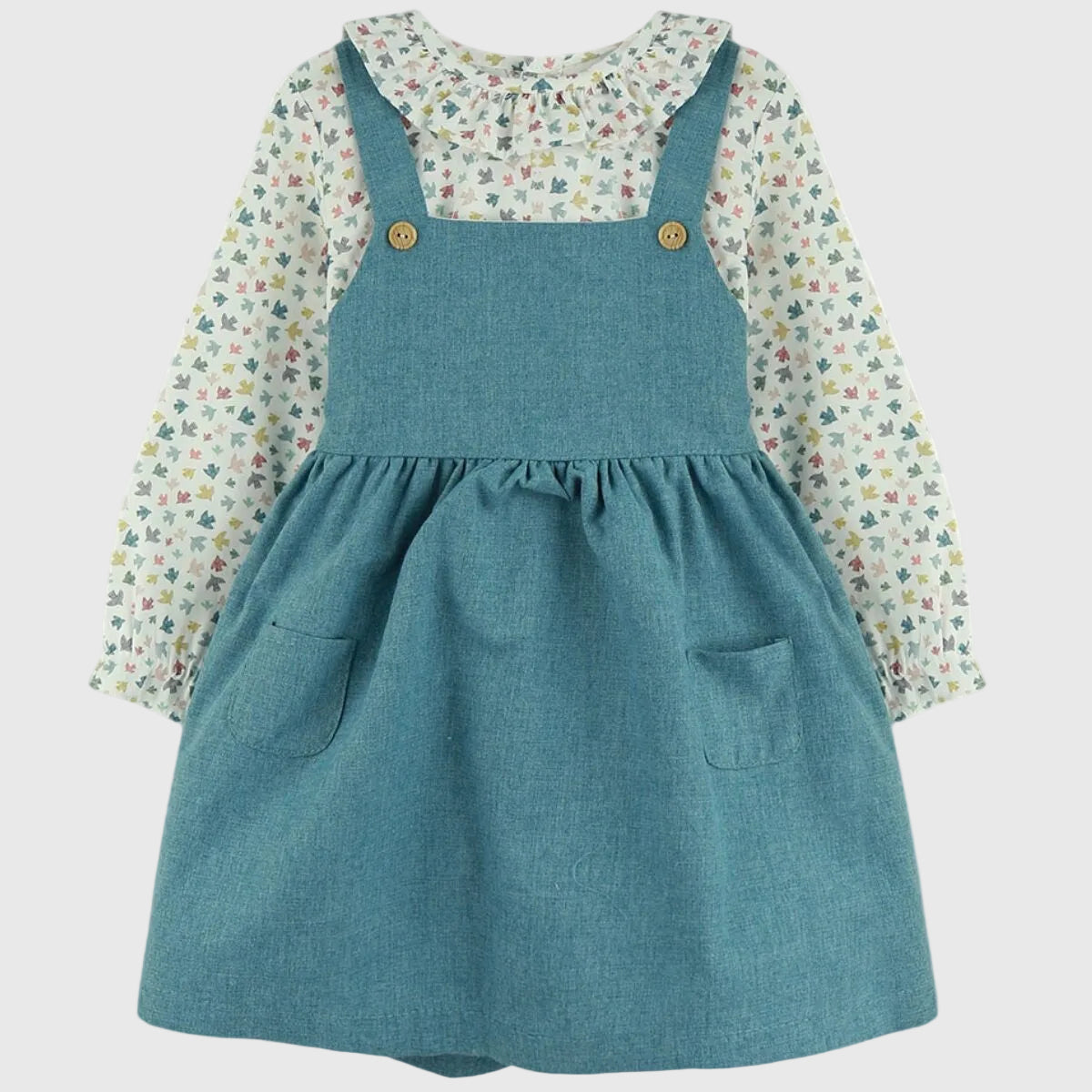 Vestido Azul Pajaritos Con Camisa