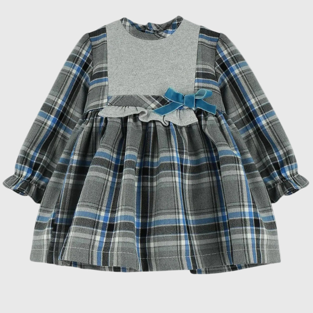 Vestido Cuadros Grises Lazo Terciopelo