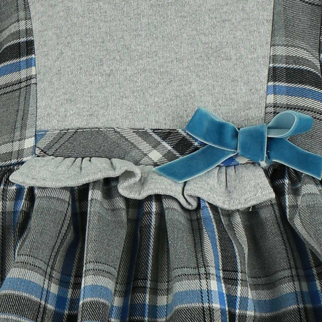 Vestido Cuadros Grises Lazo Terciopelo