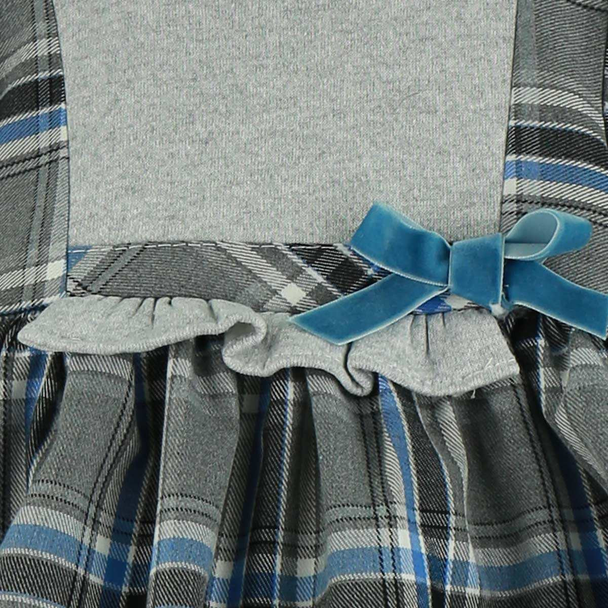 Vestido Cuadros Grises Lazo Terciopelo